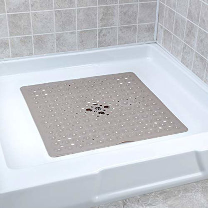 Picture of SlipX Solutions Tan Square Shower Stall Mat Provides Reliable Slip-Resistance (21 Inch Sides, 160 Suction Cups, Great Drainage)