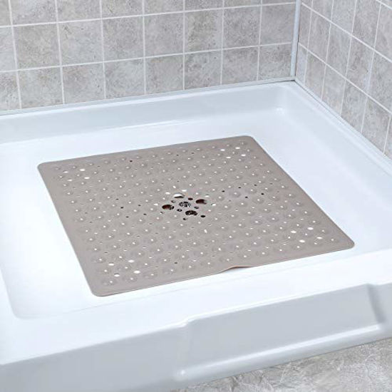 Picture of SlipX Solutions Tan Square Shower Stall Mat Provides Reliable Slip-Resistance (21 Inch Sides, 160 Suction Cups, Great Drainage)