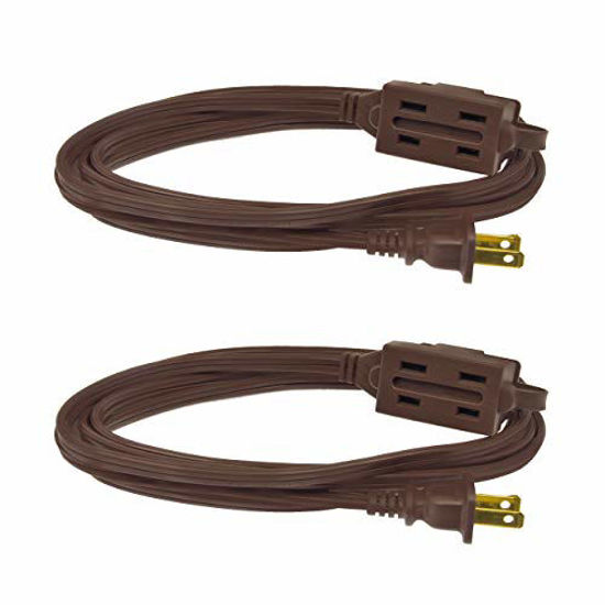 Picture of Clear Power 6 ft 3 Outlet Indoor Extension Cord 16/2 SPT-2, Brown, 2 Prong Polarized Plug, DCIC-00352P-DC (2 Pack)