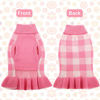 Picture of Dog Sweater Dress, Turtleneck Pullover Knitwear Warm Girl Dogs Coat for Fall Winter Cute Classic Plaid Pattern Princess Style Knit Clothes for Small Medium Female Dogs Puppy Pet Leash Hole(Pink,Red)