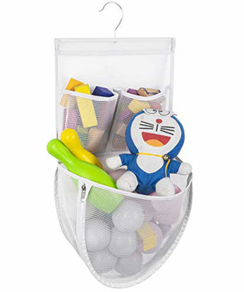 Picture of ALYER Hanging Bath Toy Organizer,Bottom Zippered Bathtub Toy Storage Mesh Bag with Sturdy Hanger (White)