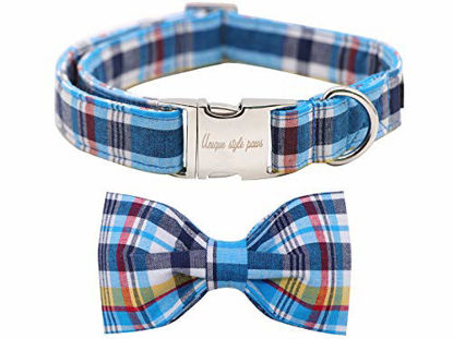 Picture of Unique style paws Plaid Dog Collar with Bow Pet Gift Adjustable Soft and Comfy Bowtie Collars for Small Medium Large Dogs