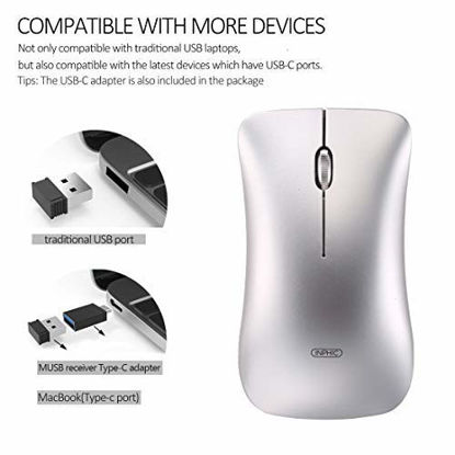 Picture of Wireless Mouse, Inphic Slim Silent Click Rechargeable 2.4G Wireless Mice 1600DPI Mini Optical Portable Travel Cordless Mouse with USB Receiver for PC Laptop Computer Mac MacBook (Silver)