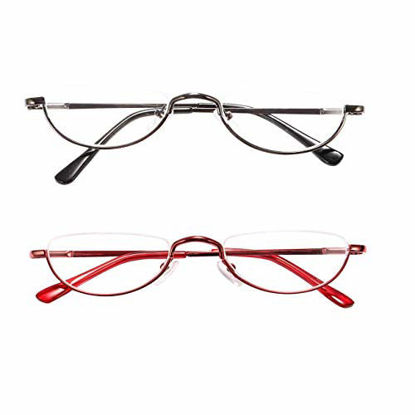 Picture of VISENG 2 Pack Vintage Alloy Half Moon Reading Glasses Women Men Slim Half Frame Lens Readers Glasses +2.25