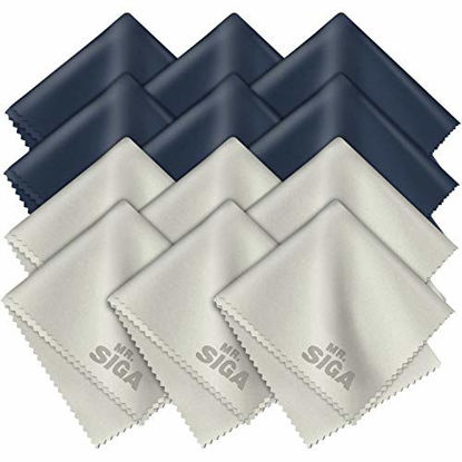 Picture of MR.SIGA Premium Microfiber Cleaning Cloths for Lens, Eyeglasses, Screens, Tablets, Glasses, 12 Pack, 6 x 7 inches (15 x 18 cm), Navy/Gray