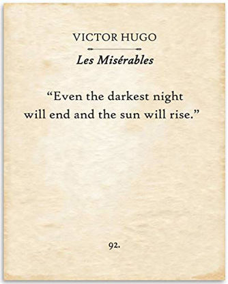 Picture of Victor Hugo - Les Miserables - Even The Darkest Night Will End - 11x14 Unframed Typography Book Page Print - Great Inspirational Gift and Decor Under $15