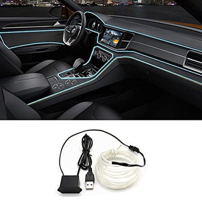 Picture of EL Wire Interior Car LED Strip Lights, LEDCARE USB Neon Glowing Strobing Electroluminescent Wire Lights with 6mm Sewing Edge, Ambient Lighting Kits for Car, Garden, Decorations (5M/16.5FT, Ice Blue)