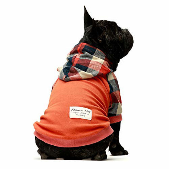 Picture of Fitwarm Dog Plaid Shirts Doggie Clothes Puppy Hoodies Cat Hooded T Shirts Pet Outfits Cotton Orange Large