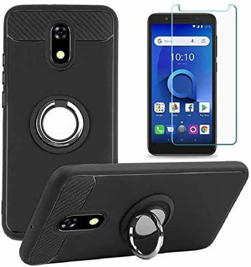 Picture of 8Wireless BLU View 2 Screen Protector with Case, Rotating Ring [Magnetic Car Mount] [360 degKickstand] Holder [Fashion] Soft TPU Protection Cover Case for BLU View 2 (Black)