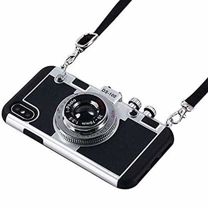 Picture of Awsaccy Emily in Paris Phone Case iPhone XR Camera Case Vintage Cover Cute 3D Cool Unique Camera Design Case PC Silicone Cover with Removable Neck Strap Lanyard for Girls Women Black