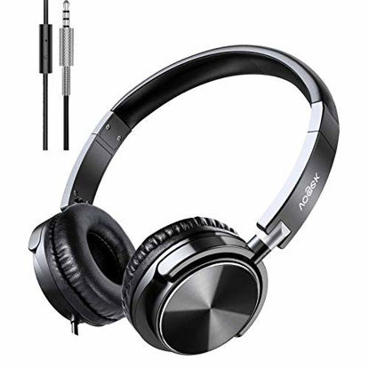 Picture of Vogek Headphones with Microphone, Foldable On Ear Headset Wired with Deep Bass, Adjustable Headband and Noise Isolation for Smartphone Computer Laptop Chromebook MP3/4 (Black)