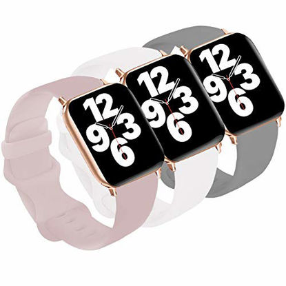 Picture of Idon 3-Pack Compatible for Apple Watch Bands 40MM/38MM S/M, Soft Silicone Replacement Sport Watchbands Compatible for Apple Watch Series SE/6/5/4/3/2/1 All Versions (Concrete + White + Pink Sand)