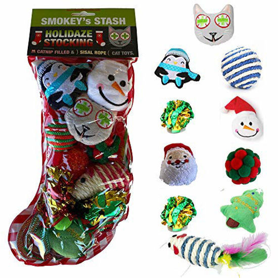 Picture of Smokey's Stash Christmas Cat Toys Stocking Catnip Toys Sisal Rope Kitten Toys for Cats