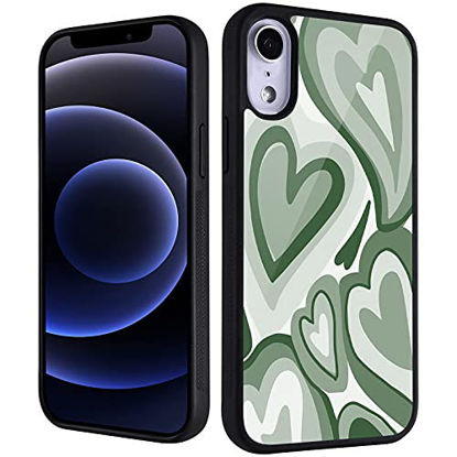 Picture of CFIRE for iPhone 11 Girls Women Cute Case Green Love Heart Print Soft TPU Hard Back Shockproof Anti-Scratch Protective Cover Case for iPhone 11