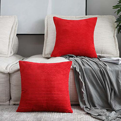 Picture of Home Brilliant Christmas Pillow Covers 18x18 Decorative Striped Velvet Corduroy Plush Throw Pillow Covers for Holiday, Set of 2, 18 x 18 inch, Red