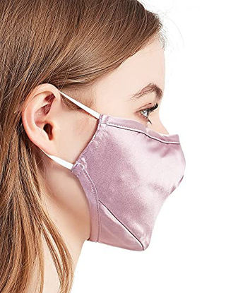 Picture of AQUENSO 100% Mulberry Silk Face Mask for Women, 3 Layers with Filter Pocket, Washable Cool Silk Mask, Breathable Face Mask with Nose Wire, Light Purple