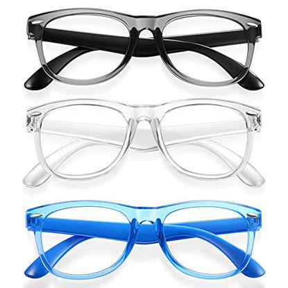 Picture of Blue Light Glasses for Kids 3 Pack Blue Light Blocking Glasses for Teen Boys Girls Age 3-10,Computer Screen Gaming TV Phone Glasses Anti Glare,UV & Eye Strain (Grey Black+Transparent+Blue)