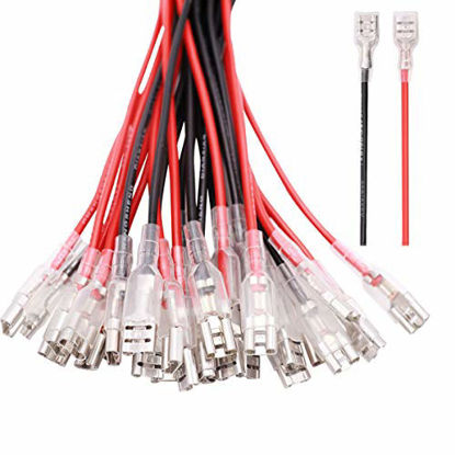 Picture of mxuteuk 30 Pcs Quick Splice 6.4mm Female Spade Quick Connectors Wire Crimp Terminal with Insulating Sleeve and 20cm Wire M-014