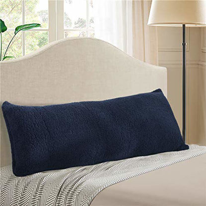 Picture of Reafort Ultra Soft Sherpa Body Pillow Cover/Case with Zipper Closure 21"x54" (Navy, 21"X54" Pillow Cover)