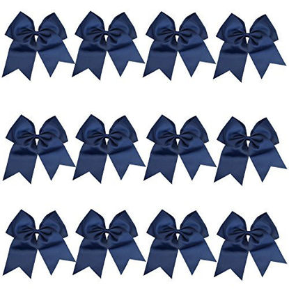 Picture of 8 Inch Cheerleader Bows Ponytail Holder Cheerleading Bows Hair Tie(Navy blue)