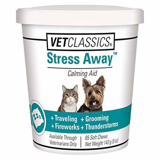 Picture of Vet Classics Stress Away Calming Aid for Dogs and Cats - Soft Chew Pet Health Supplement for Dogs, and Cats - Melatonin, Ginger - 65 Ct.