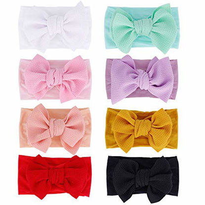 Picture of inSowni 8 Pack Big Bow Super Stretchy Nylon Headbands Turban Headwraps Hair Accessories for Baby Girls Toddlers Infants Kids