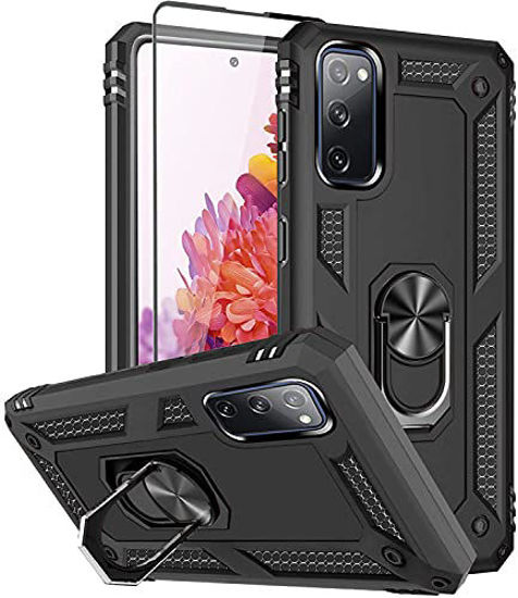 Picture of SunRemex Phone Case for Galaxy S20 FE 5G Case (2020) with Tempered Glass Screen Protector. S20 FE Kickstand [ Military Grade ]. Drop Tested Protective Cover for Samsung Galaxy S20 FE 5G. (Black)