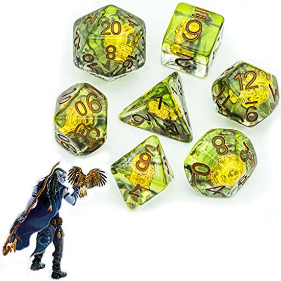 Picture of UDIXI 7PCS Polyhedral DND Dice Set, Characters's Weapons Design for Role Playing Dice Games as Dungeons and Dragons RPG MTG Table Games (Druid)