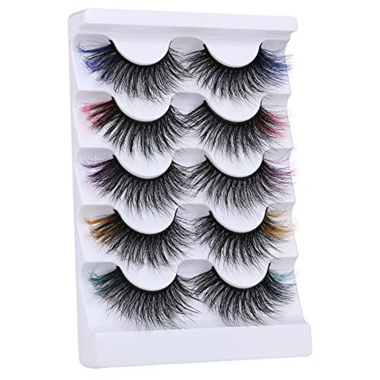 Picture of ALPHONSE False Eyelashes Colored Lashes 5D Fluffy Handmade Dramatic Decoration Eye Lashes Set for Christmas Cosplay Costumes Faux Mink Eyelashes 5 Pairs Pack (5 Colors Mixed)