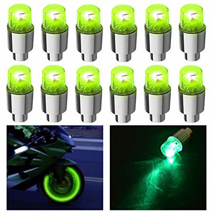 Picture of FICBOX 12 PCS LED Wheel Lights Flash Light Tire Valve Cap Lamp for Car Trucks Motorcycle Bike (Green)