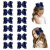 Picture of DEEKA 12 PCS 6" Big Hand-made Grosgrain Ribbon Hair Bow Alligator Clips Hair Accessories for Little Teen Toddler Girls - Navy Blue