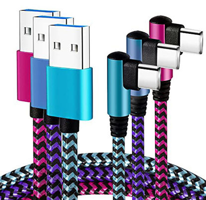 Picture of USB Type C Cable 2.1A Fast Charging: [90 Degree/6ft/3Pack] Teeind Nylon USB C Cord Dual Right Angle Compatible with Samsung Galaxy S10/S10e/9/Note 10, USB C Charger-Blue/Magenta/Purple