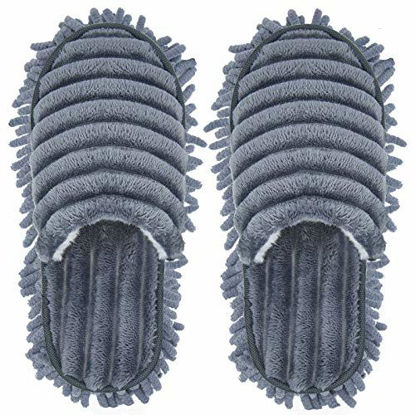 Picture of Microfiber Slippers Floor Cleaning Mop Men and Women House Dusting Slippers Floor Dust Dirt Cleaning Slipper (Blue-grey, Women 7-10/Men5-8)