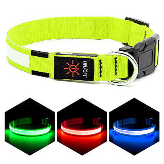 Picture of VIZPET LED Dog Collar USB Rechargeable 100% Waterproof Adjustable Light Up Dog Collar Super Bright Safety Light Glowing Collars for Dogs (Green, Small)