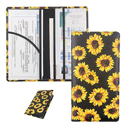 Picture of Car Registration and Insurance Card Holder with Magnetic Closure, Premium PU Leather License Registration Holder for Driver License, Insurance Card, Paperwork, Men & Women (Sunflower 2)