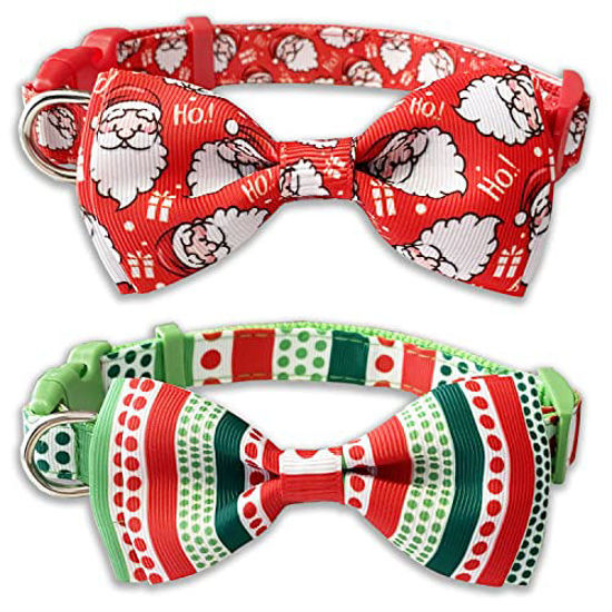 Picture of Christmas Dog Collar with Bow Tie, 2 Pack Holiday Santa and Dots Collar for Small Medium Large Dogs Pets Puppies (Large-(16-27") Neck 1" Wide)