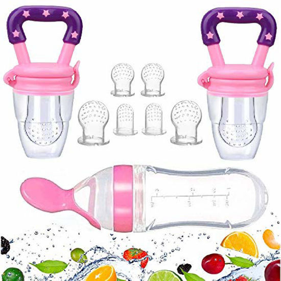 Gedebey Baby Food Feeder Pacifier - 3 Pack | 2 Frozen Fruit Teethers for  Babies & 1 Baby Food Dispensing Spoon | Baby Silicone Feeder Pacifier 