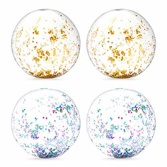 Picture of Gold and Turquoise Inflatable Glitter Beach Balls (20 Inches, 4 Pack)