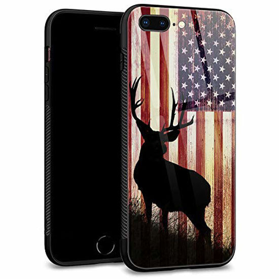 Picture of iPhone SE 2020 Case,American Deer for iPhone 8 Case,Men Boy iPhone 7 Cases,Tempered Glass Back Pattern with Soft TPU Bumper Case for Apple iPhone 7/8/SE2 Case 4.7-inch American Deer