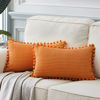 Picture of Fancy Homi Pack of 2 Fall Lumbar Decorative Throw Pillow Covers with Pom-poms, Soft Corduroy Solid Rectangle Cushion Cases for Couch Sofa Bed Living Room, Fall Home Decor (12x20 Inch/30x50 cm, Orange)