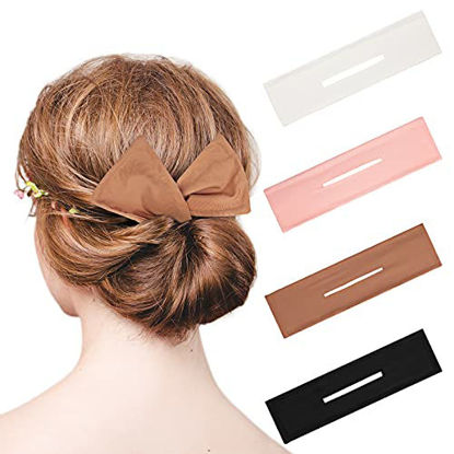 Picture of 4 Pieces Deft Hair Bun Maker Doughnut Hair Bun Tool Magic Clip Hair Bun Maker French Hairstyle Twister Flexible Reusable Elastic Bands for Girl Women Hairstyle Tool (Black, White, Khaki, Pink)