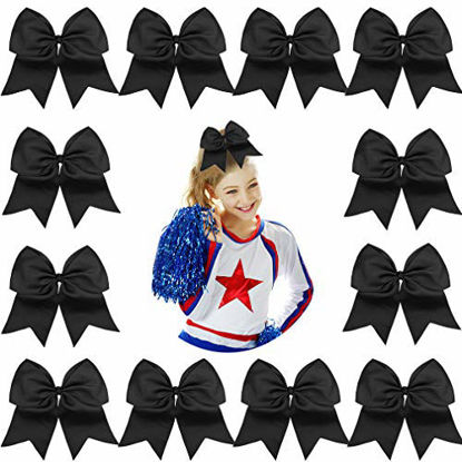 Picture of DEEKA 12PCS 8" Large Cheer Hair Bows Ponytail Holder Handmade for Teen Girls Softball Cheerleader Sports-Black