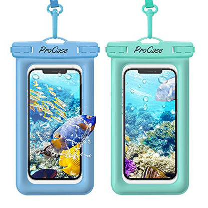 Picture of ProCase Floating Waterproof Phone Pouch, Universal Float Underwater Dry Bag Case for iPhone 13 Pro Max/ 12 Pro Max 11 XS XR 8 7 Plus Galaxy Pixel up to 7.0" for Beach Swimming -2 Pack, Blue Green