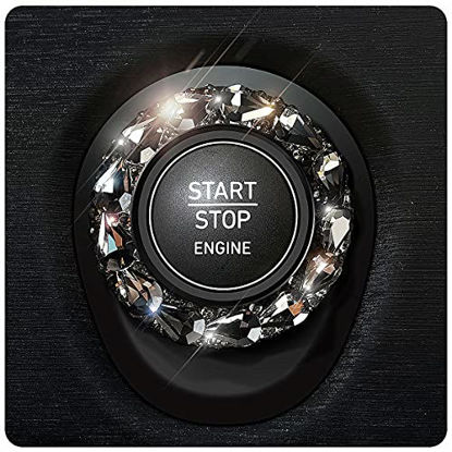  Car Bling Crystal Rhinestone Engine Start Ring Stickers, 1  Single Drainage Drill and 1 Double Drainage Drill Car Start Button Cover,  Key Ignition Knob Bling Ring Decals, Bling Car Accessories(Black) 