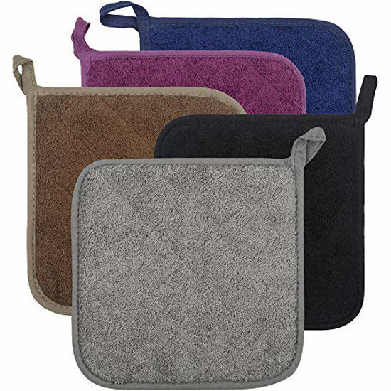 100% Cotton Kitchen Everyday Basic Terry Pot Holder Heat Resistant Coaster  Potholder for Cooking and Baking Set of 5 Grey