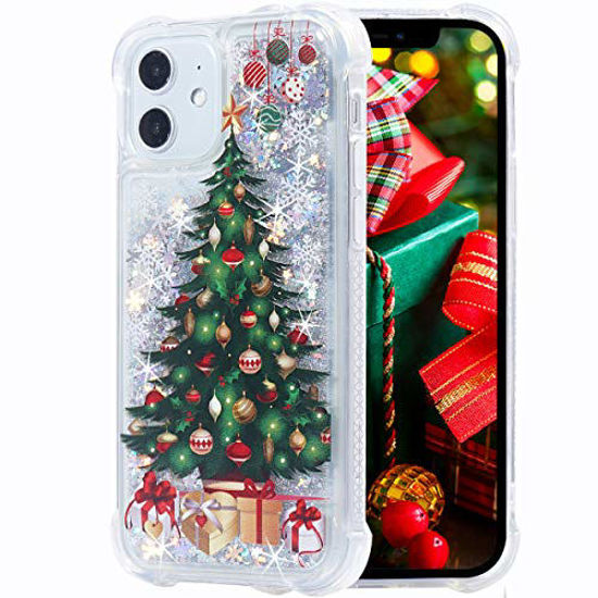 Picture of Flocute Glitter Case Compatible with iPhone 12 Mini Glitter Holiday Case Clear Bling Sparkle Floating Liquid Soft TPU Girly Women Cute Phone Case Replacement for iPhone 12 Mini (Christmas Tree)