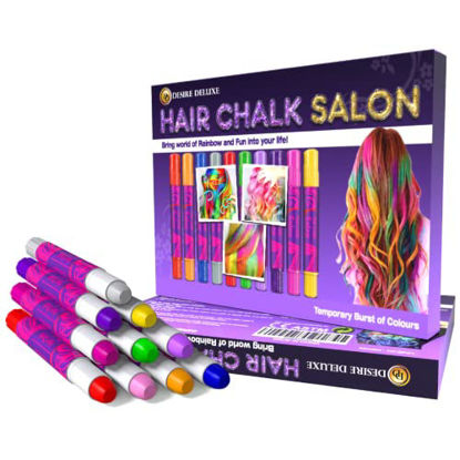 Picture of Desire Deluxe Hair Chalk Gift for Girls Makeup Kit of 10 Temporary Colour Pens Gifts, Great Toy for Kids Age 5 6 7 8 9 10 11 12 13 Years Old