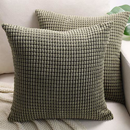 Picture of BEBEN Throw Pillow Covers, Decorative Pillow Covers 18X18, Set of 2 Soft Corduroy Cushion Case Home Decor for Couch, Bed, Sofa, Bedroom, Car Olive Green, 18X18