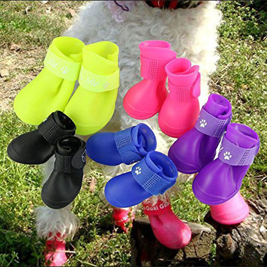 Picture of Cdycam Puppy Dogs Candy Colors Anti-Slip Waterproof Rubber Rain Shoes Boots Paws Cover (Blue, Medium)