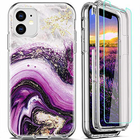 Picture of FIRMGE for iPhone 11 Case, with [2 x Tempered Glass Screen Protector] 360 Full-Body Coverage Hard PC+Soft TPU Silicone 3 in 1 Military Grade Heavy Duty Shockproof Phone Protective Cover Marble 04